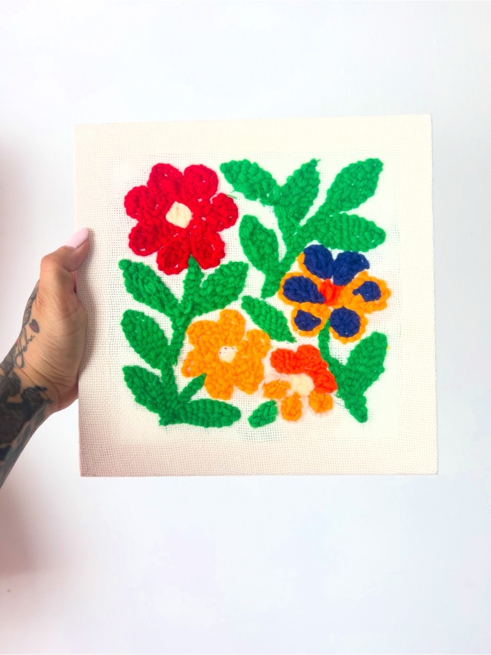 1970’s Vintage Crewel Handmade Floral Textile Wall Hanging Embroidered Art